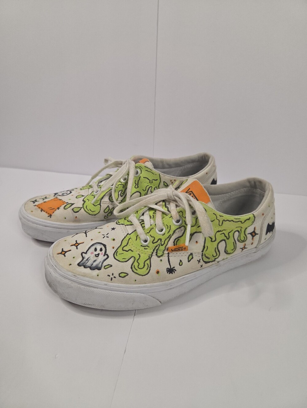 Custom DIY Halloween Hand Painted Vans Size 9 Slime Ghosts Spooky Upcycle